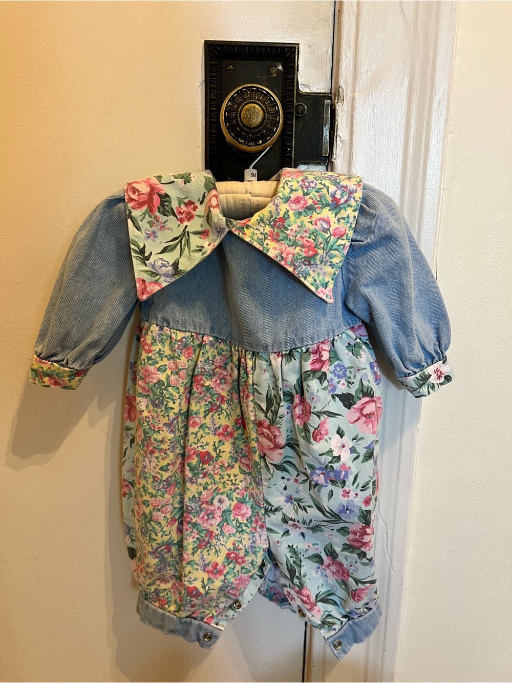 Vintage Floral Denim Baby Romper